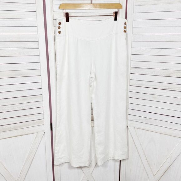 Lauren Ralph Lauren Linen Sailor Button Wide Leg Crop Trouser Pants White 6 - Picture 1 of 14